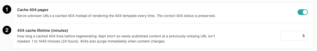 The 404 caching settings