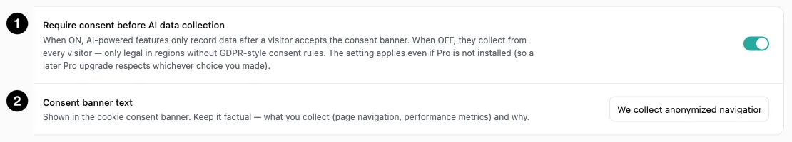 The consent setting and banner text
