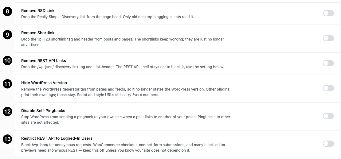 The remaining bloat control settings