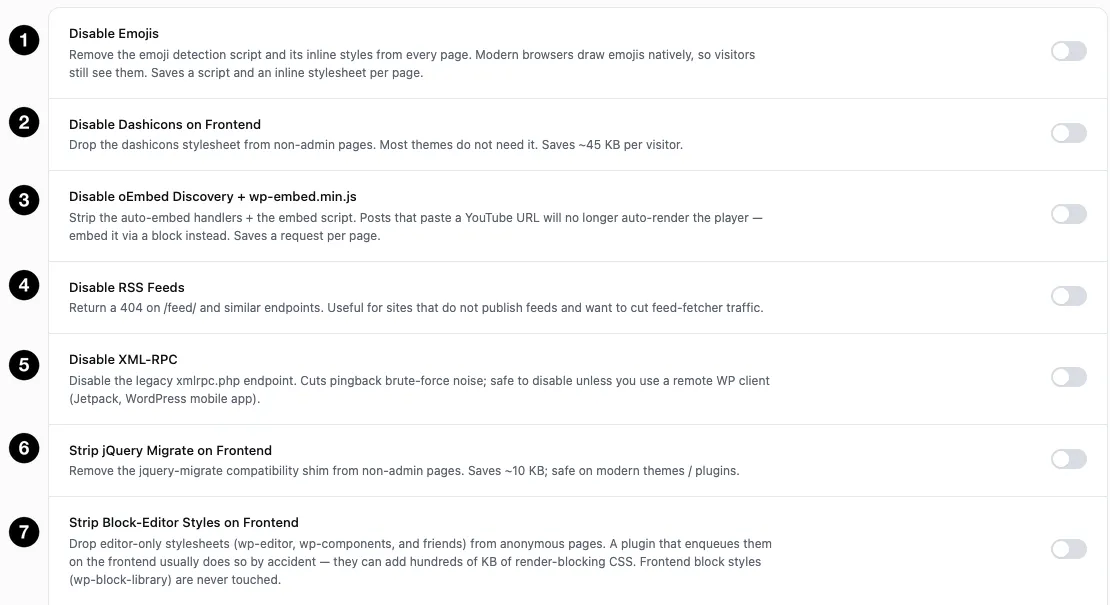 The first seven bloat control settings
