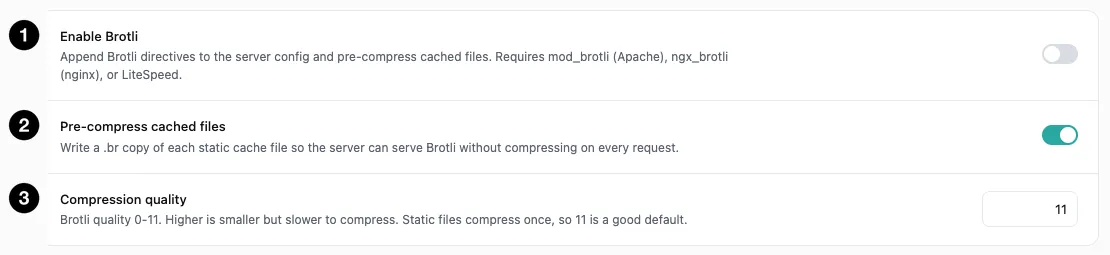 The Brotli settings
