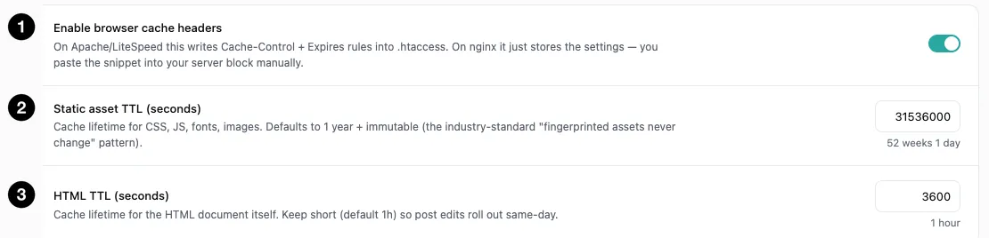 The Browser Cache settings