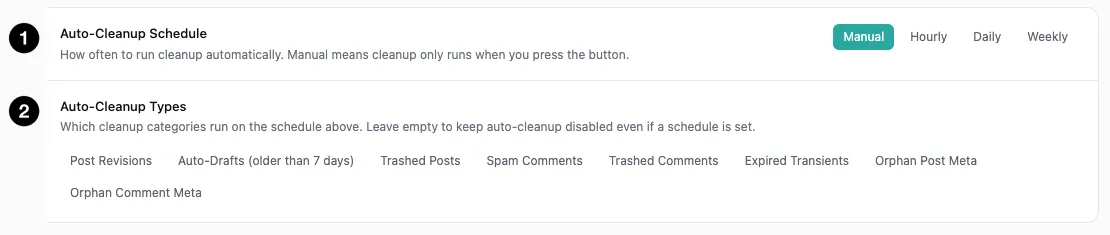 Auto-cleanup schedule and types