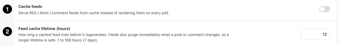 The feed caching settings