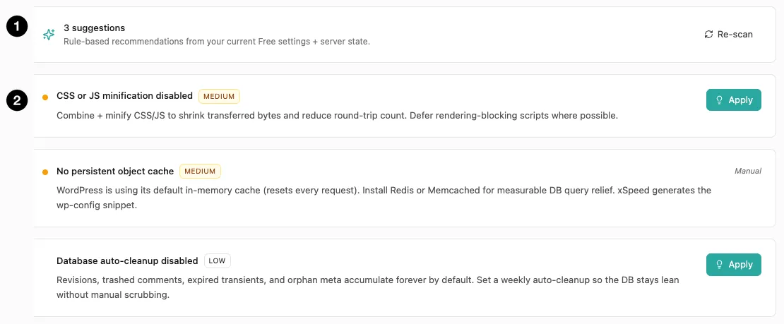 The recommendations list