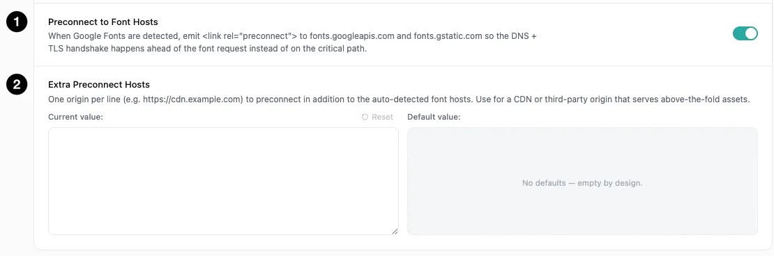 Preconnect settings