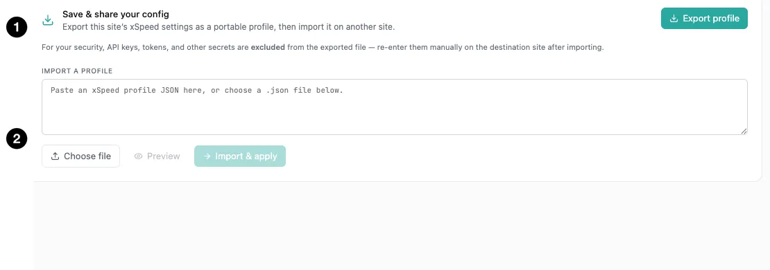 Export and import a profile