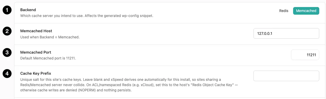 The Memcached connection settings