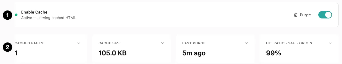 The Page Cache master switch and cache statistics