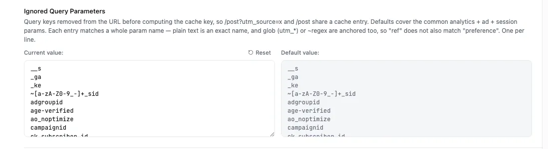 The Ignored Query Parameters field