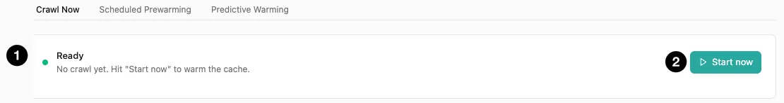 The crawl status and Start now button