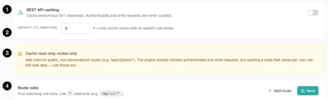 The REST API cache settings