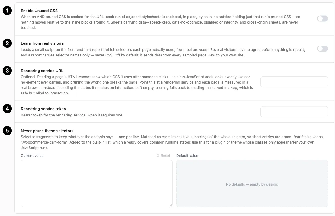 The Unused CSS settings