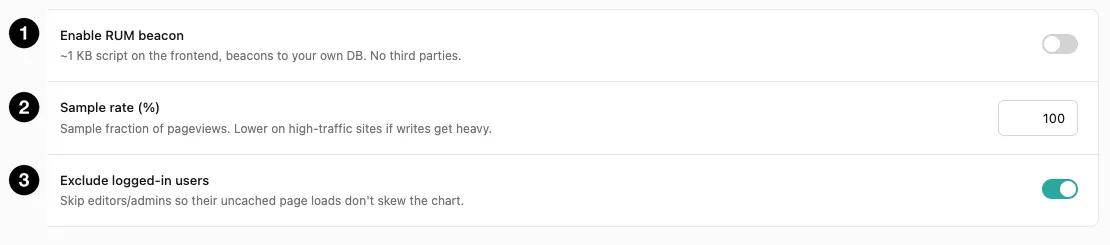 The RUM beacon settings