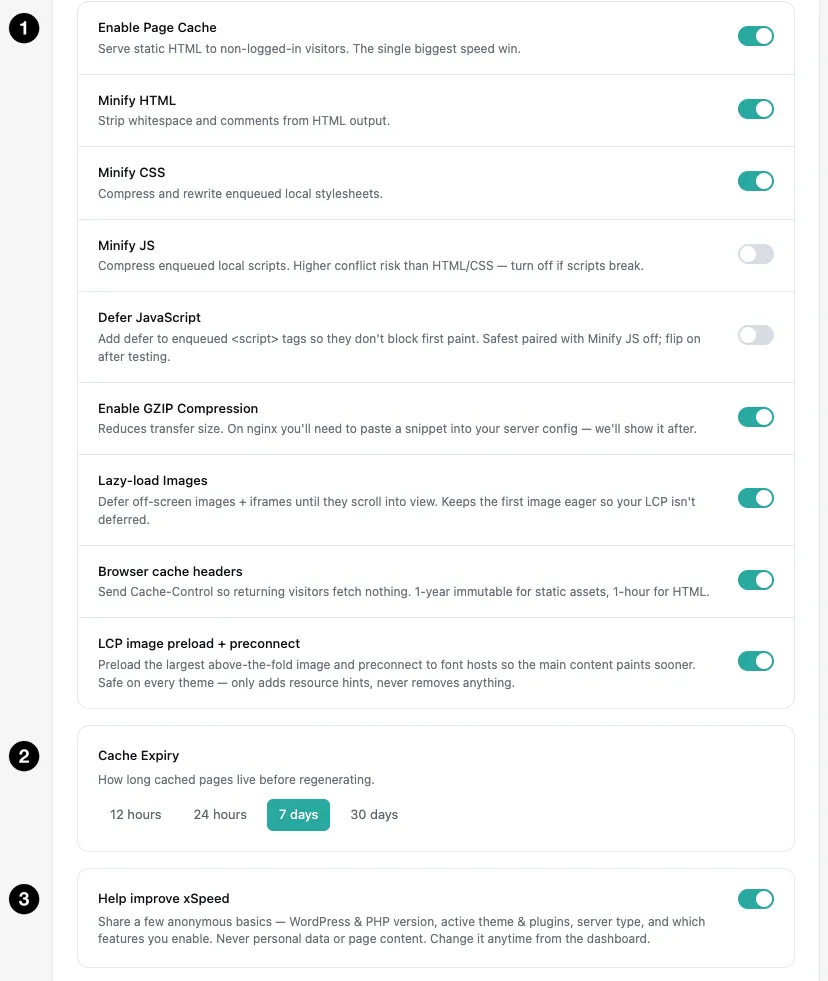 Step 2 — the toggles, lifetime and consent