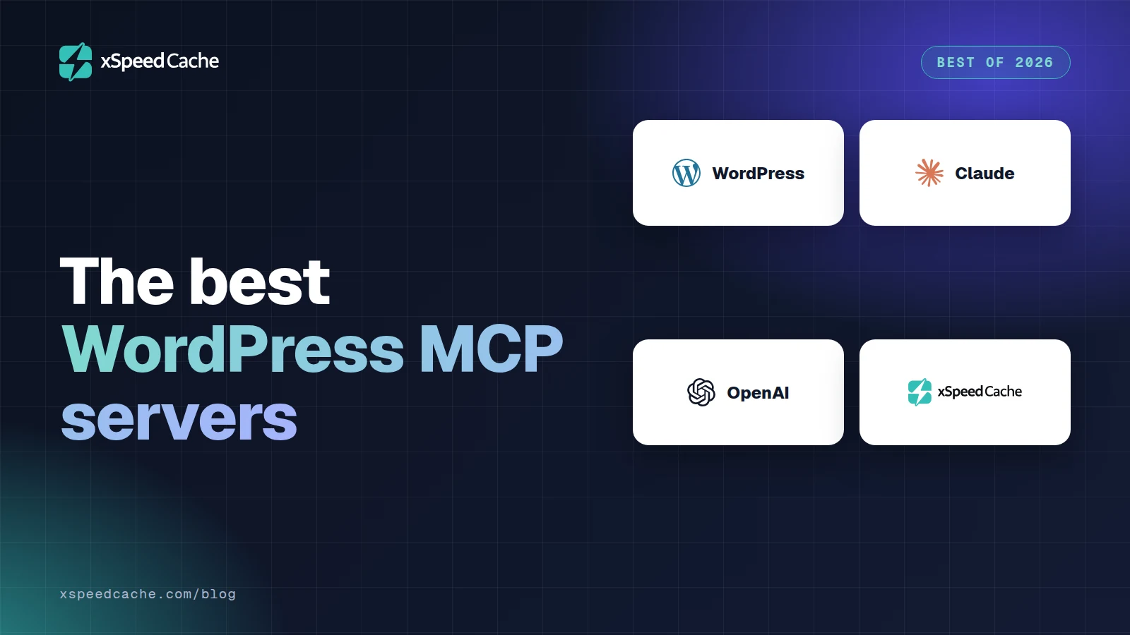The best WordPress MCP servers, with the WordPress, Claude, OpenAI and xSpeed Cache logos, xSpeed cover