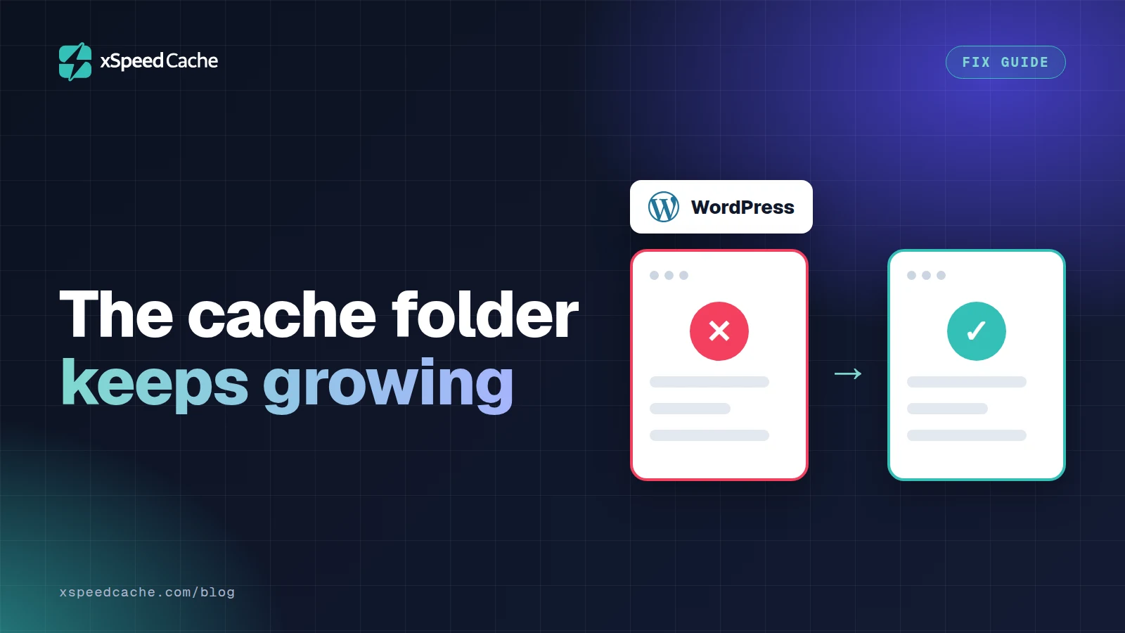 The cache folder keeps growing, with the WordPress logo, xSpeed cover