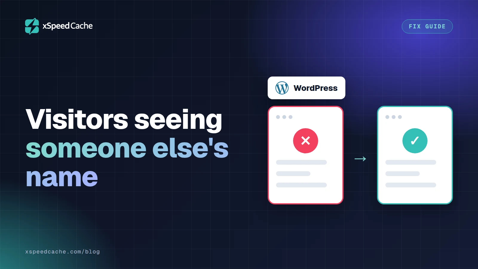 Visitors seeing someone else's name, with the WordPress logo, xSpeed cover