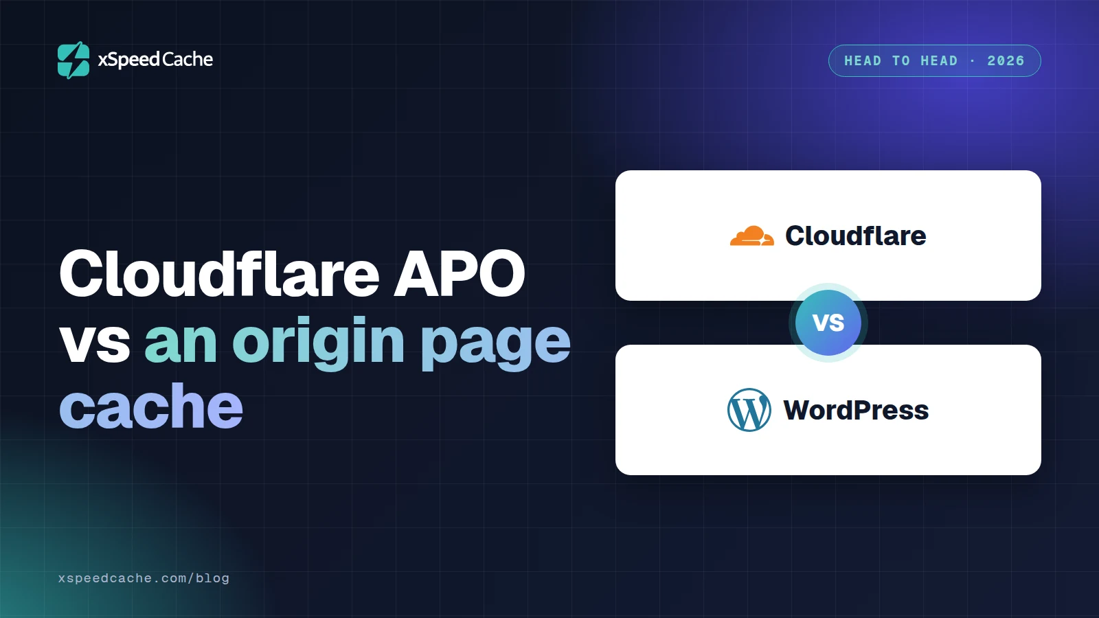 Cloudflare APO vs an origin page cache, with the Cloudflare and WordPress logos, xSpeed cover