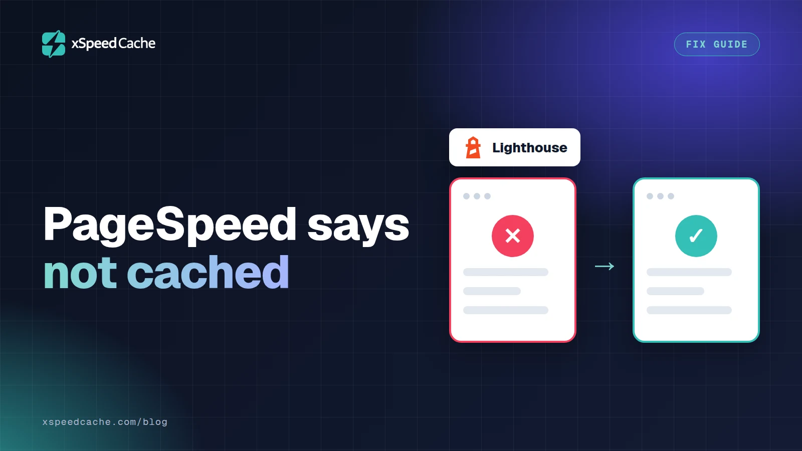 PageSpeed says not cached, with the Lighthouse logo, xSpeed cover