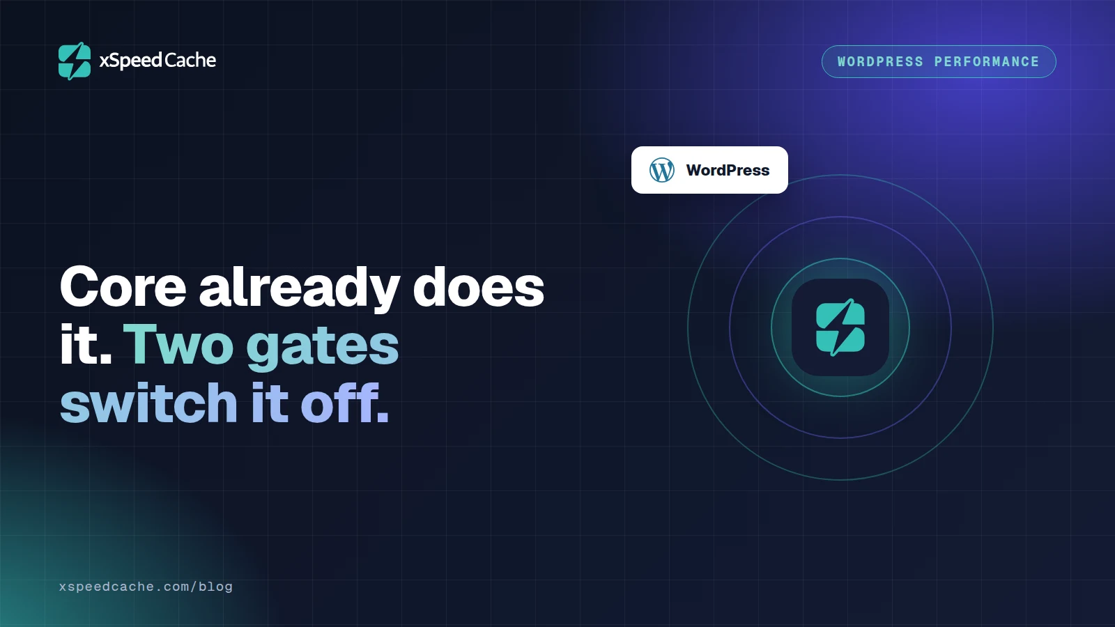 Core already does it. Two gates switch it off, with the WordPress logo, xSpeed cover
