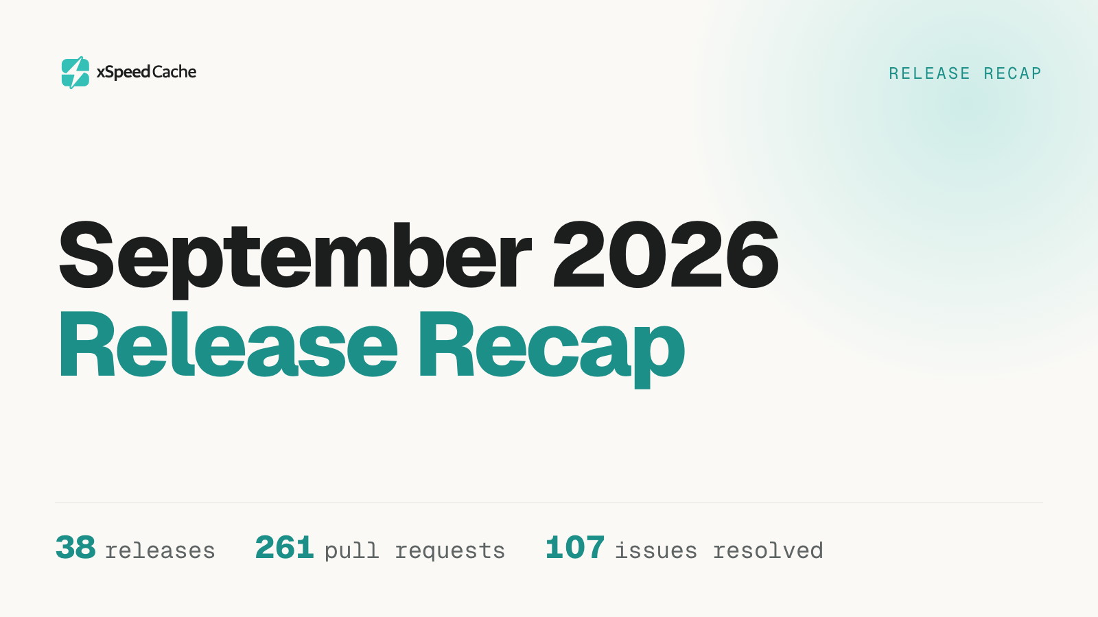 xSpeed Cache September 2026 Release Recap: 38 releases, 261 pull requests and 107 issues resolved